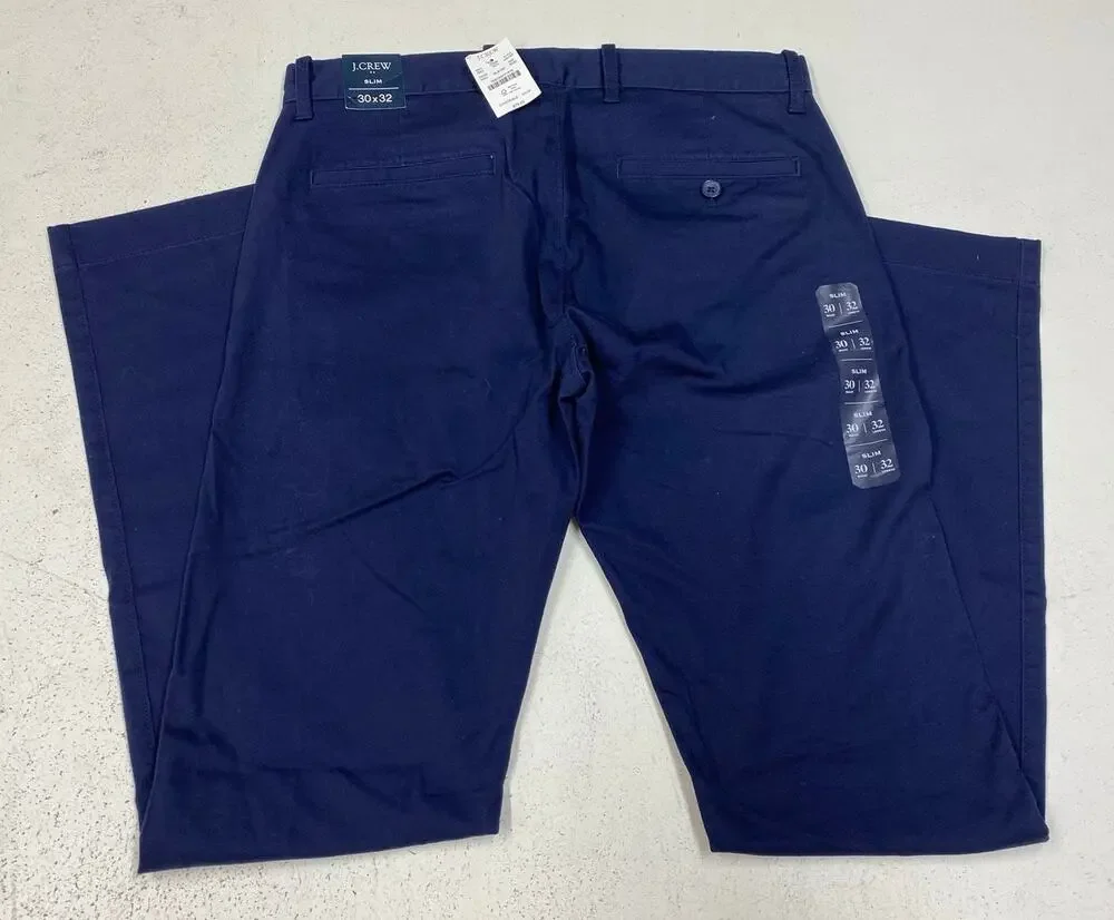NEW Men J. Crew Slim Fit Flex Chino navy blue cotton pants slacks, 30x32